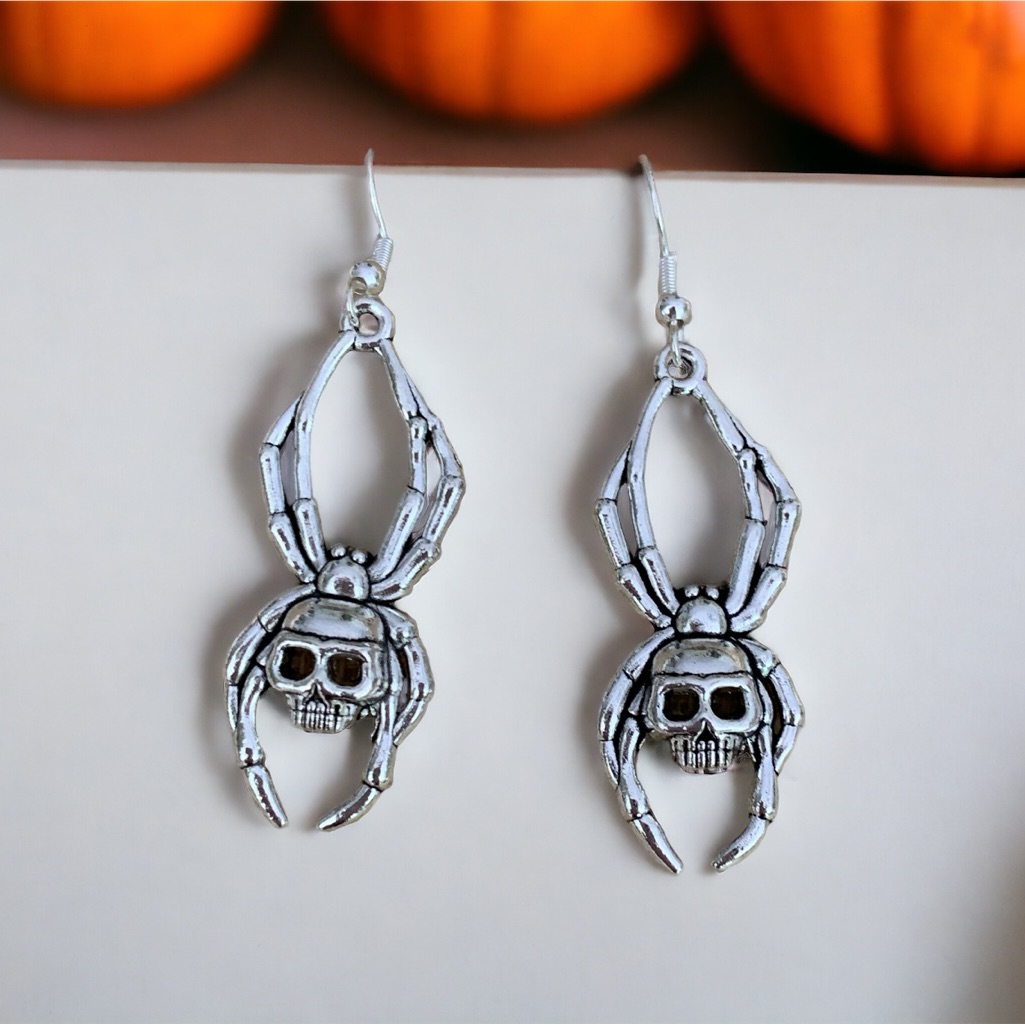 Spider Skull Earrings With Sterling Ear Wires Nwt